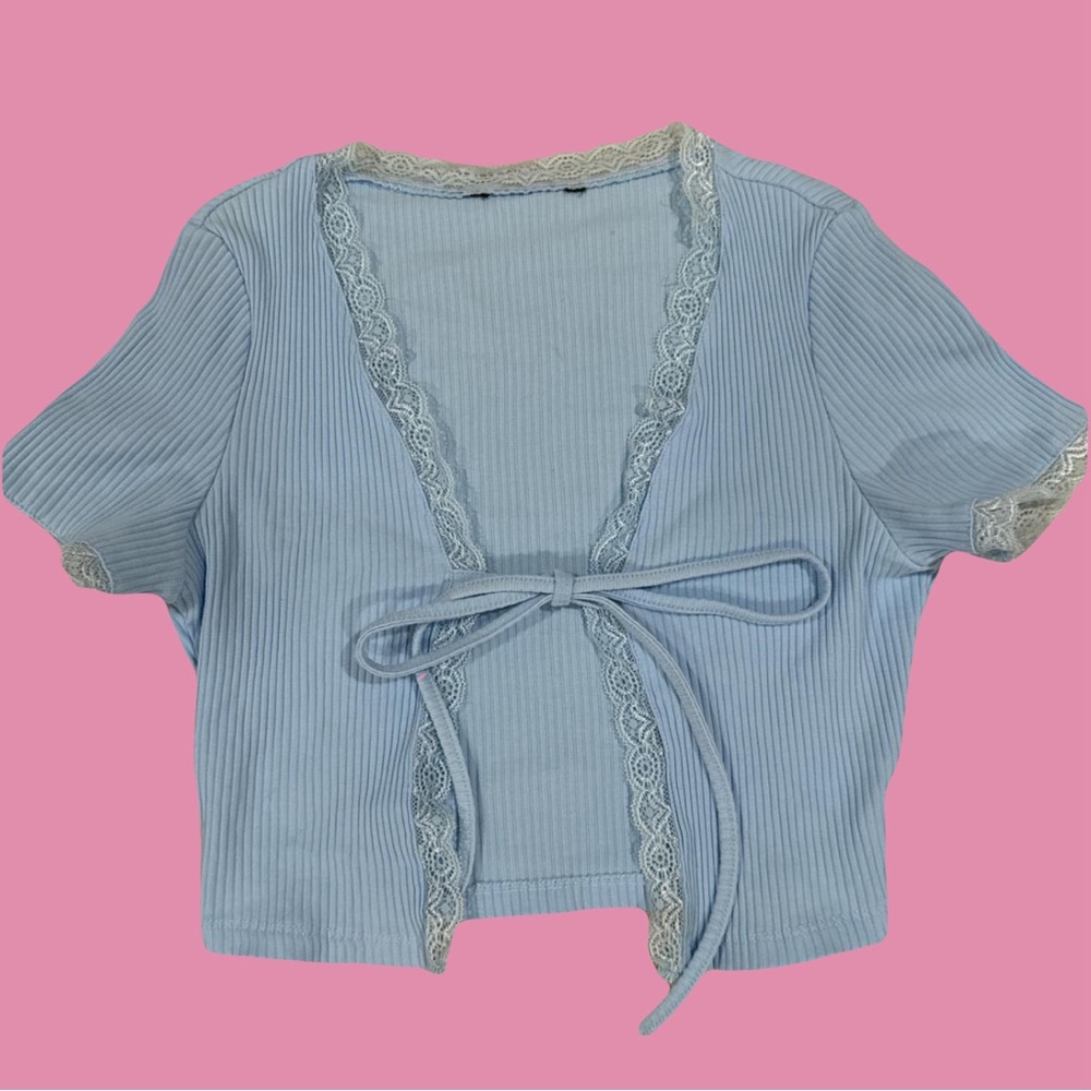 Baby Blue Crop Top with Tie Front